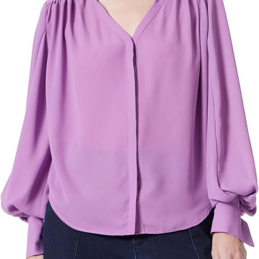 Gorgeous Jane Balloon Sleeve Violet color Medium button down. Holiday Blouse!